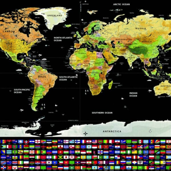 Detailansicht der Weltkarte auf Südafrika und Nachbarstaaten, welche gerade freigekratzt werden