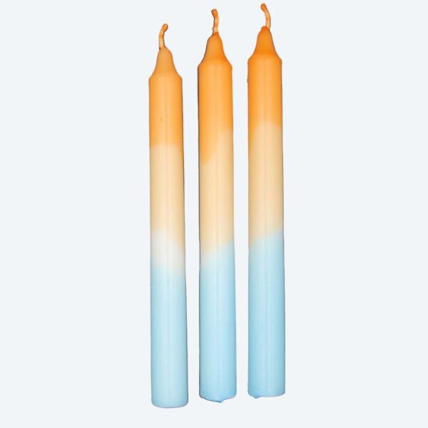 Dip Dye Kerzen im 3er-Set hellblau und orange