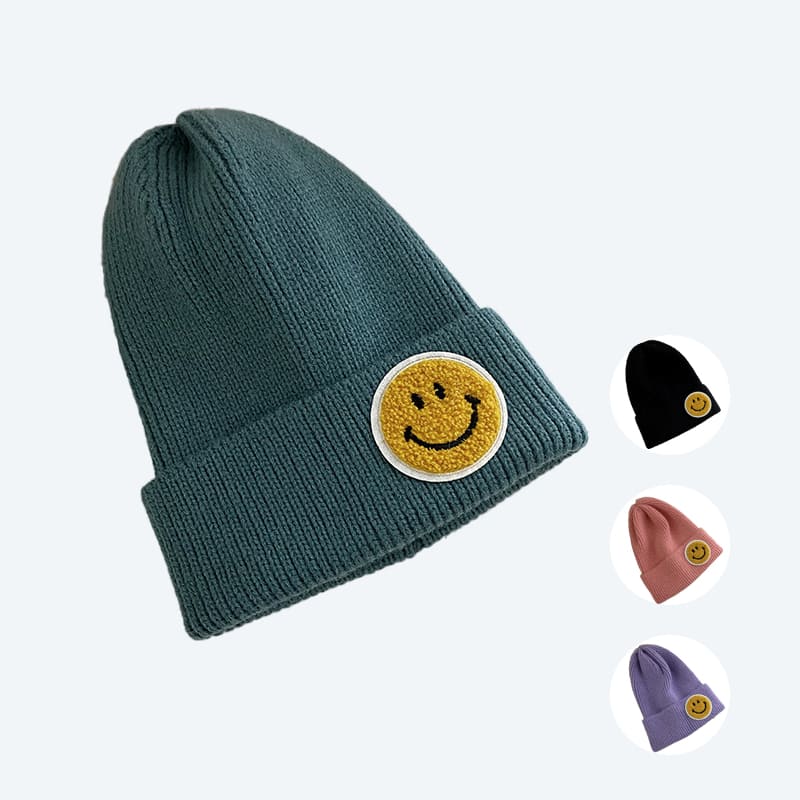 campustuete-smiley-muetze-lila-rosa-schwarz-petrol-start