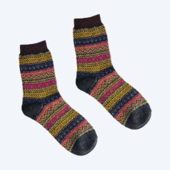 stricksocken-grau-blau-gelb
