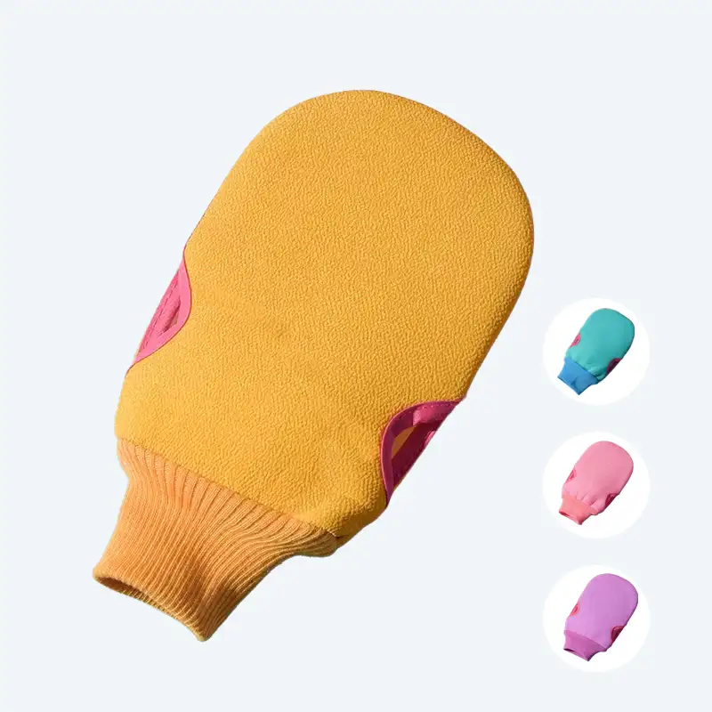 campustuete-peelinghandschuh-blau-gelb-rosa-lila-geschenkidee